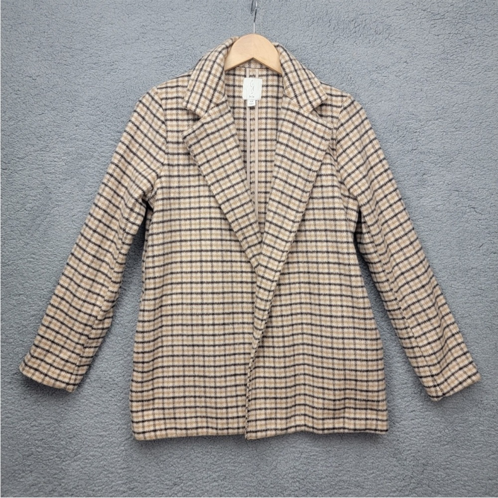 JOIE Tan Black Plaid Soft Open Jacket Women's Size Small